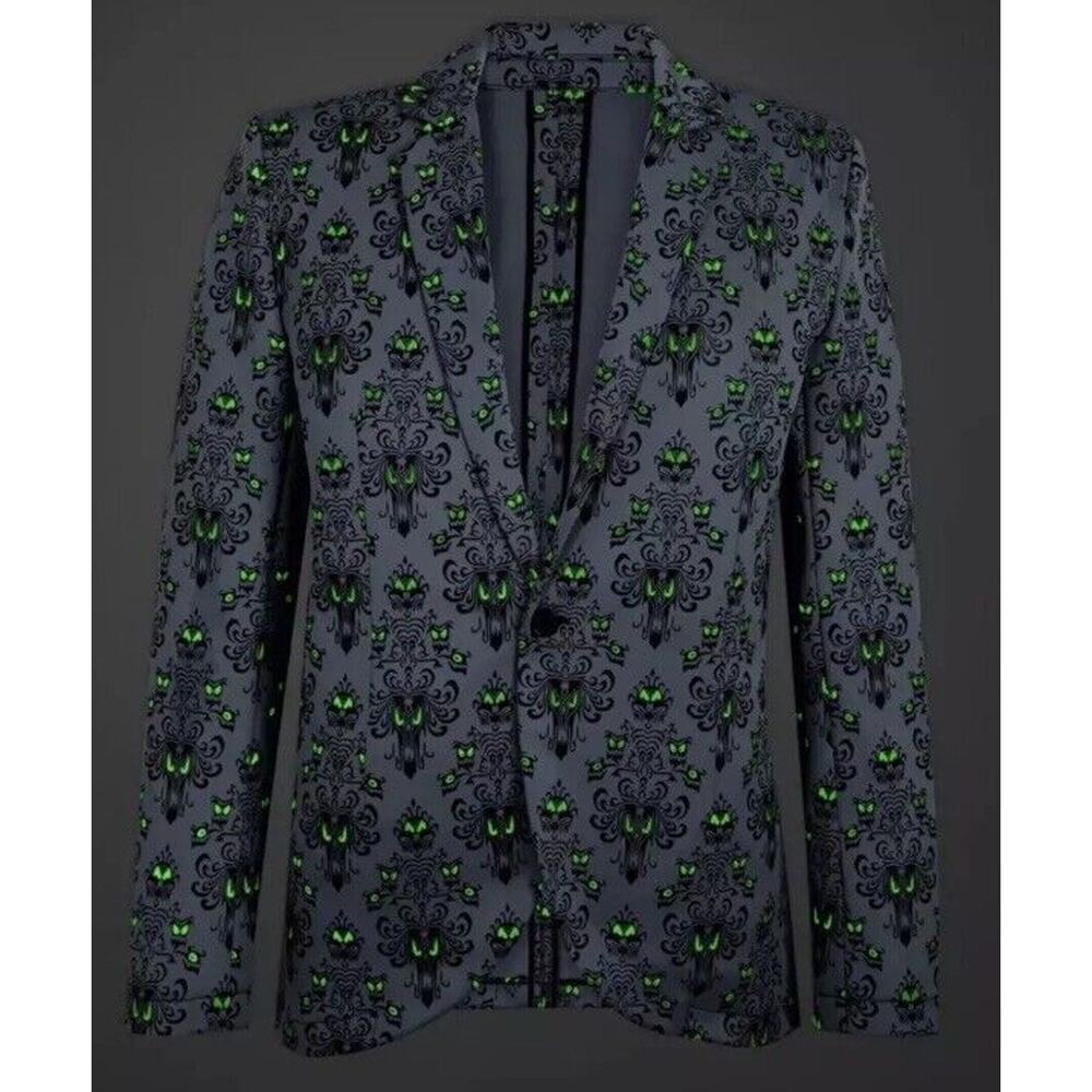 NEW Haunted Mansion Wallpaper Printed Suit Jacket Blazer Glow In The Dark S/M - Picture 3 of 4